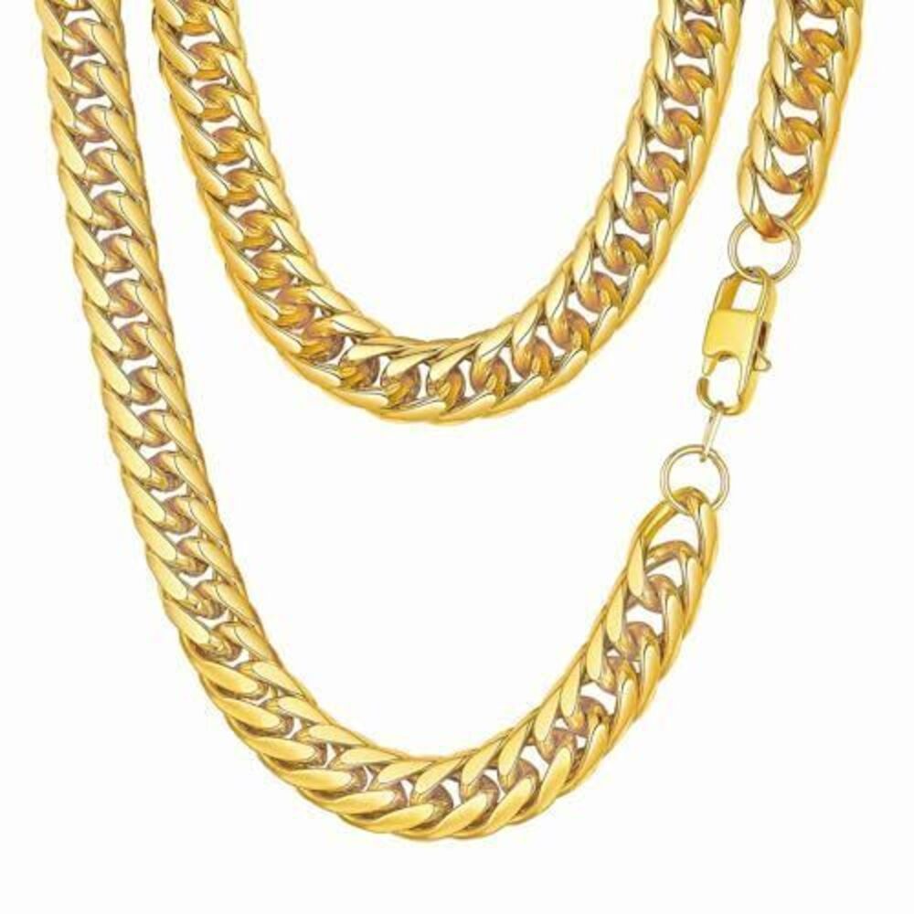 7479 Thick Gold Chain 18K Gold Plated Miami Cuban Chain Double Curb Link